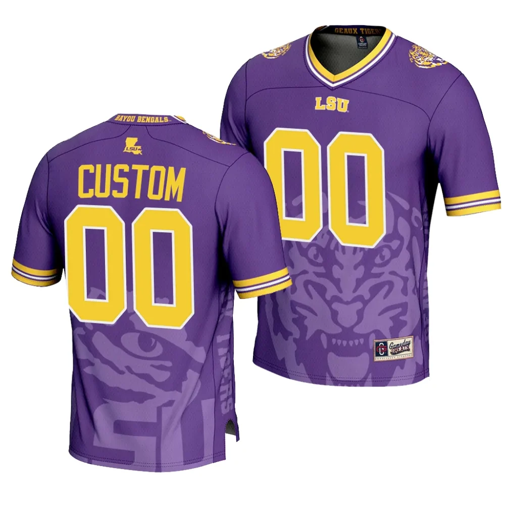 Men's LSU Tigers Custom #00 Purple Icon Print Fashion NCAA Football Jersey